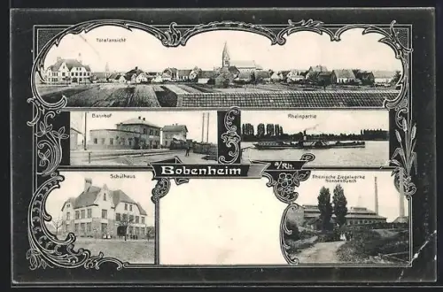AK Bobenheim / Rhein, Bahnhof, Gasthaus zum Deutschen Haus von Thomas Anton, Totalansicht