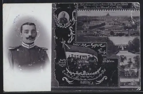 AK Potsdam, Soldatenportrait, Soldaten beim Umtrunk, §11, Stadtpanorama