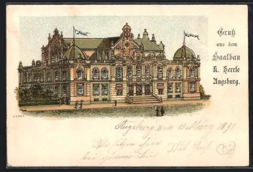 Lithographie Augsburg, Gasthof Saalbau K. Herrle