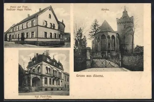 AK Alsenz, Hotel zur Post, Königliches Post-Amt, Kirche