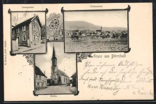 AK Börrstadt, Postagentur, Strassenpartie mit Kirche, Totalansicht
