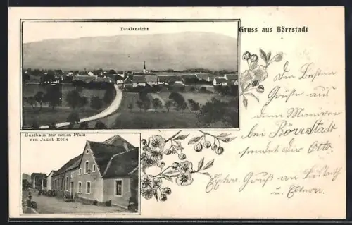 AK Börrstadt, Gasthaus zur neuen Pfalz Jakob Rölle, Totalansicht mit Landstrasse