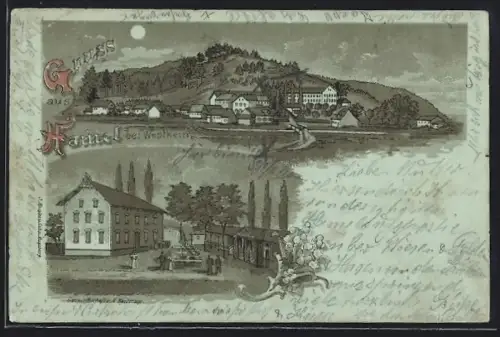 Mondschein-Lithographie Hammel b. Augsburg, Gasthaus v. A. Reitmayr, Gesamtansicht
