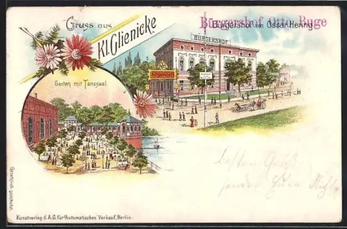 Lithographie Potsdam, Bürgershof von Oscar Hering, Garten mit Tanzsaal