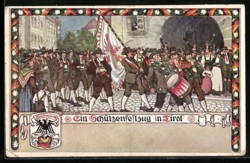 Künstler-AK Ernst Kutzer: Umzug zum Schützenfest in Tirol