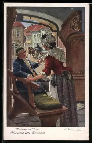 Künstler-AK F. Elssner: Goethe, Hermann und Dorothea, 1. Trefflich hast du gehandelt, o Frau...