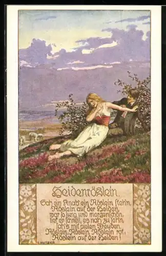 Künstler-AK Ernst Kutzer: Heidenröslein, Sah ein Knab` ein Röslein steh`n...