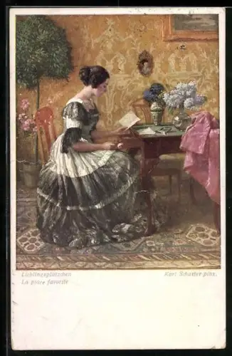 Künstler-AK Karl Maria Schuster: Dame liest an ihrem Lieblingsplätzchen