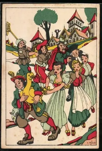 Künstler-AK Karel L. Links: Die goldene Gans