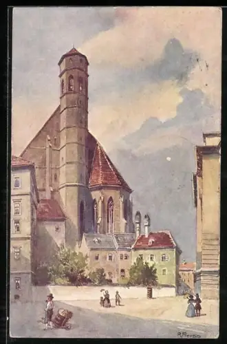 Künstler-AK Rudolf Preuss: Wien, an der Minoritenkirche