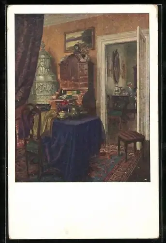 Künstler-AK Karl Maria Schuster: Gute Stube mit Sekretär