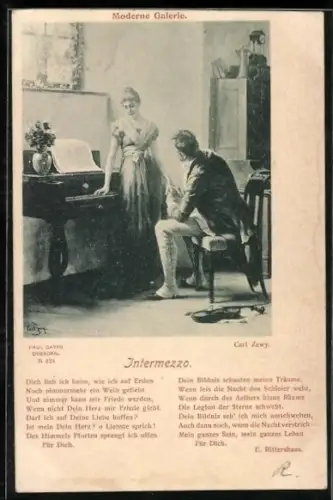 Künstler-AK Carl Zewy: Intermezzo, Paar am Klavier mit Gedicht von E. Rittershaus