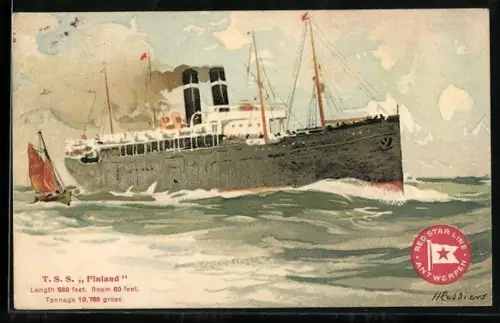 Künstler-AK Henri Cassiers: Passagierschiff T. S. S. Finland der Red Star Line auf hoher See
