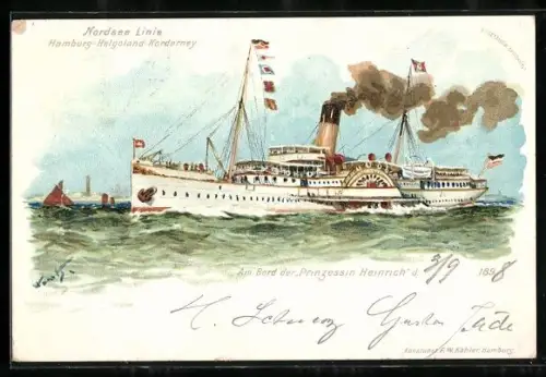 Künstler-AK Hans Bohrdt: Passagierschiff Prinzessin Heinrich, Nordsee Linie Hamburg-Helgoland-Norderney
