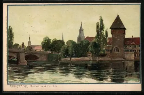 Künstler-AK Zeno Diemer: Konstanz, Rheinthorthurm