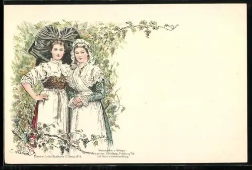 Künstler-Lithographie Curt Liebich: Elsass-Lothr. Trachten
