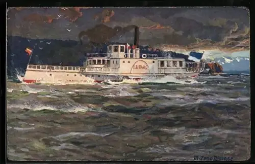 Künstler-AK Zeno Diemer: Starnberger See, Salondampfer Tutzing