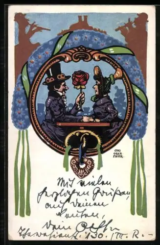 Künstler-AK Otto Obermeier: Salvator, Bier, Liebespaar