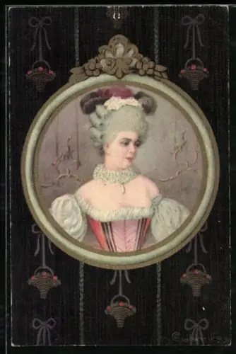 Künstler-AK E. Colombo: Portrait einer feinen Dame mit aufwändiger Frisur