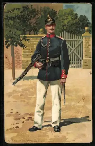 Künstler-AK Anton Hoffmann - München: Infanterist mit Pickelhaube und Gewehr