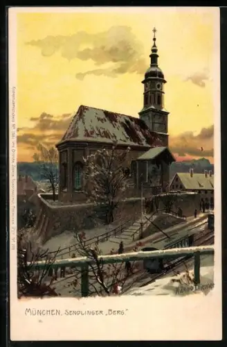 Künstler-AK Zeno Diemer: München, Sendlinger Berg in der tiefstehenden Wintersonne