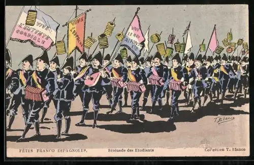 Künstler-AK T. Bianco: Fêtes Franco Espagnoles, Sérénade des Etudiants