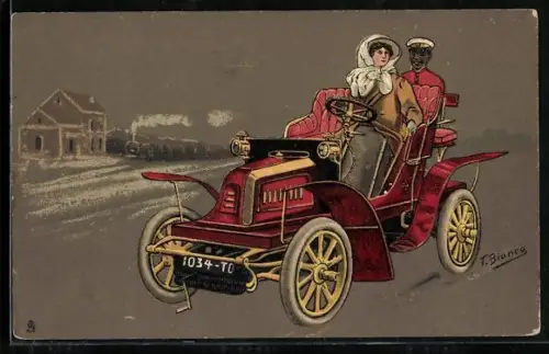 Künstler-AK T. Bianco: Frau sitzt am Steuer des Autos