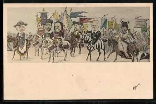 Künstler-AK T. Bianco: Parade mit karikierten französischen Persönlichkeiten