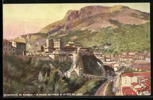 Künstler-AK Monaco, Le Palais du Prince et la Tête de Chien