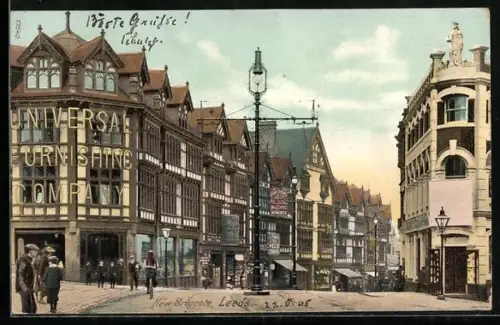 AK Leeds, New Briggate in front of the Universal Furnishing Company
