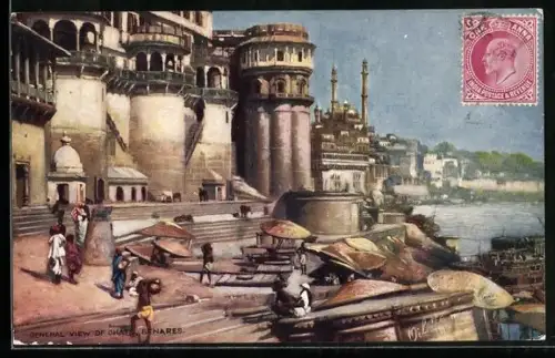 Künstler-AK Benares, General view of Ghats