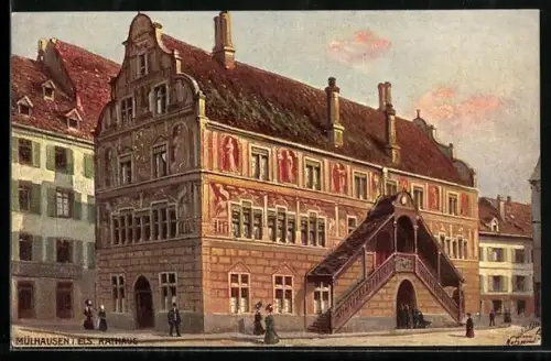Künstler-AK Mülhausen i. Els., Rathaus