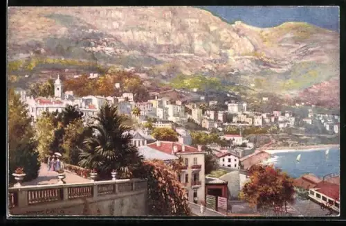 Künstler-AK Monte Carlo, Panoramaansicht vom Ort