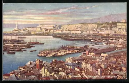 Künstler-AK Genova, Panorama da Castelletto