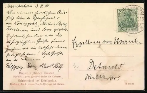 AK Chlum, Denkmal d. 1. Preuss. Gardedivision