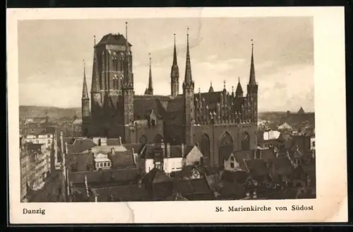 AK Danzig, Südostansicht der St. Marienkirche