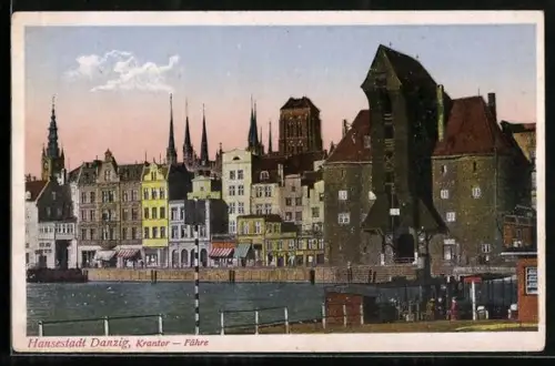 AK Danzig / Gdansk, Hafenpartie am Krantor