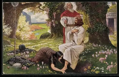 AK Parsival erhält von Gurnemanz die Taufe und Salbung, die Fusswaschung von Kundry