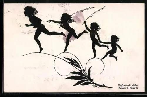 Künstler-AK Diefenbach: Schattenbild, Göttliche Jugend I, Blatt 19, Tanzende Kinder