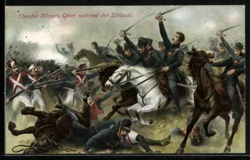 AK Theodor Körners Gebet während der Schlacht, Vater ich rufe Dich, Befreiungskriege