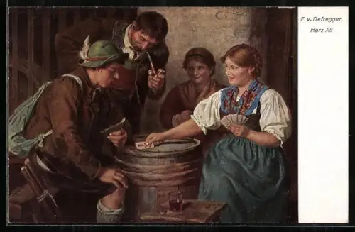 AK Herz Ass, Frau beim Kartenspiel