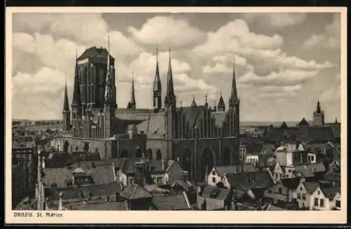 AK Danzig, St. Marien aus der Vogelschau