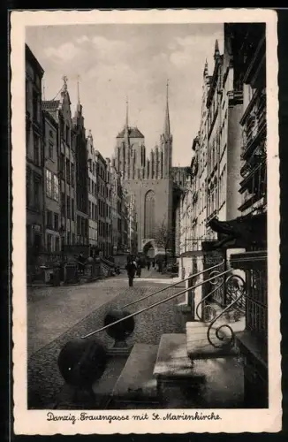 AK Danzig / Gdansk, Frauengasse mit Marienkirche