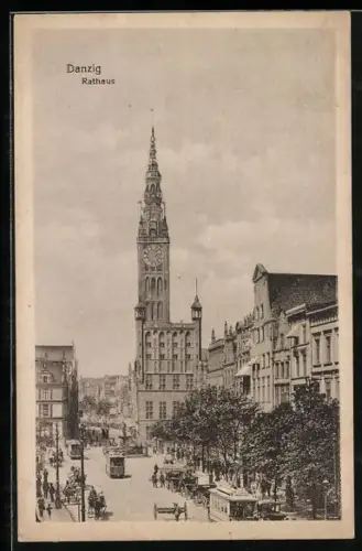 AK Danzig-Gdansk, Rathaus, Strassenbahn in Richtung Langfuhr