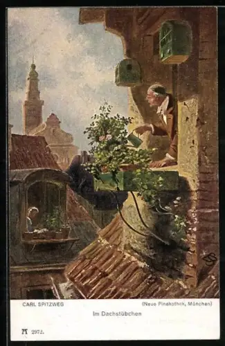 Künstler-AK Carl Spitzweg: Im Dachstübchen, Urbanes Idyll