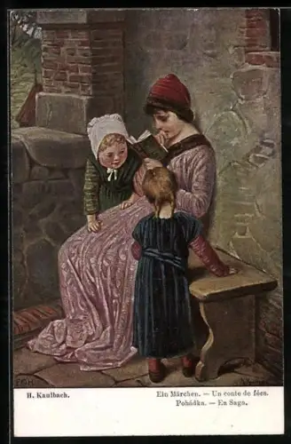 Künstler-AK Hermann Kaulbach: Mutter liest ihren Kindern eine Geschichte vor