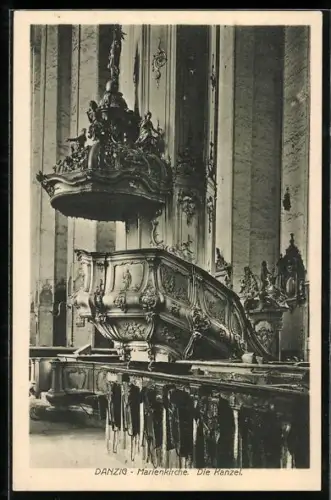 AK Danzig / Gdansk, Marienkirche, Blick zur Kanzel