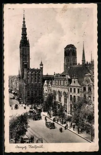AK Danzig / Gdansk, Langermarkt mit Rathaus und Artushof