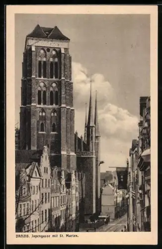 AK Danzig / Gdansk, Jopengasse mit St. Marien