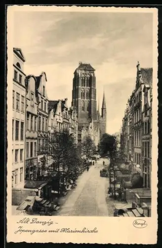 AK Danzig / Gdansk, Jopengasse mit Marienkirche